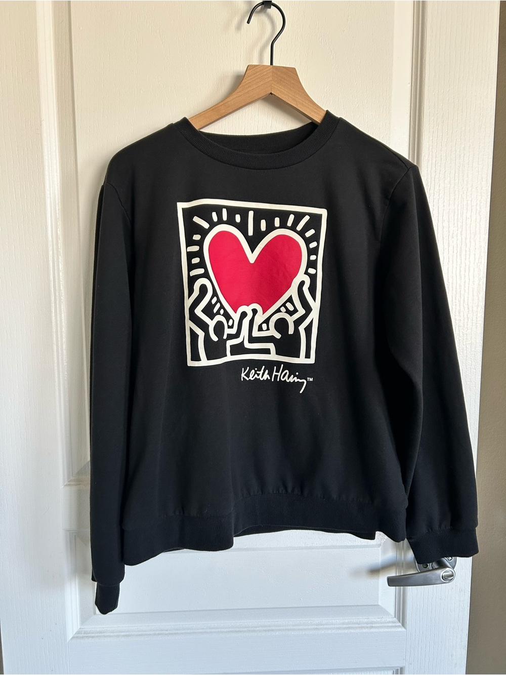 Keith Haring Black Crewneck Sweater with Red Heart Graphic
